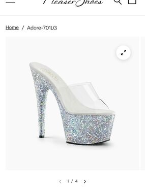 Pleaser Holographic Silver Glitter Platform Mule with Clear Vinyl Upper